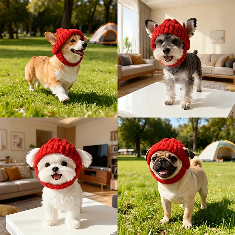 Calentador de orejas y cubierta para la cabeza para mascotas con clima frío a prueba de viento • Gorro de punto elástico suave para perros y gatos • Protector de orejas medianos para mascotas de otoño e invierno - imagen 5