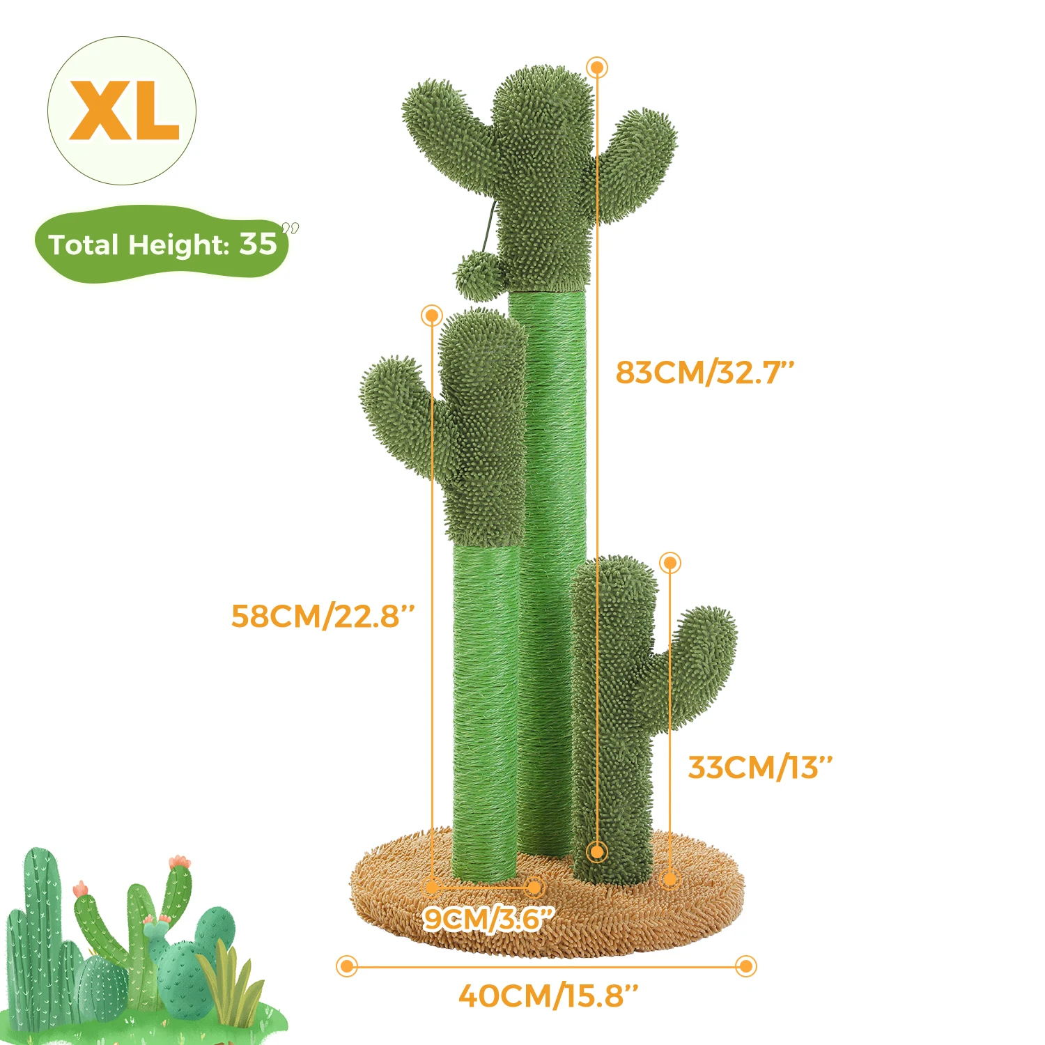 Poste rascador para gatos de Cactus con bola colgante interactiva y 3 postes rascadores naturales, rascador para gatos de Cactus, muebles para gatos, árbol para gatos - imagen 4