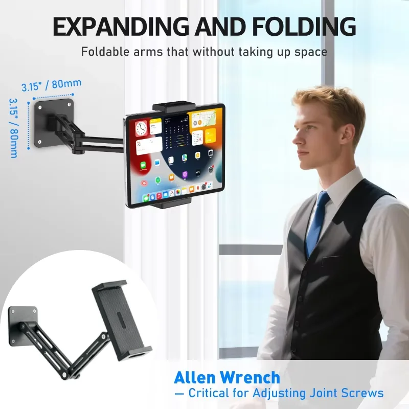 Soporte de pared para tableta, soporte para tableta con rotación de 360 grados, Base resistente, montado en la pared para cocina, Compatible con IPad/iPhone/todos 4-12,9 pulgadas - imagen 3