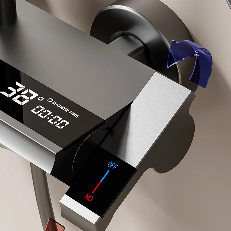 Juego de ducha con pantalla Digital, botón de Piano con luz ambiental, grifos de baño, cabezal de ducha, juego de ducha de aluminio espacial - imagen 2