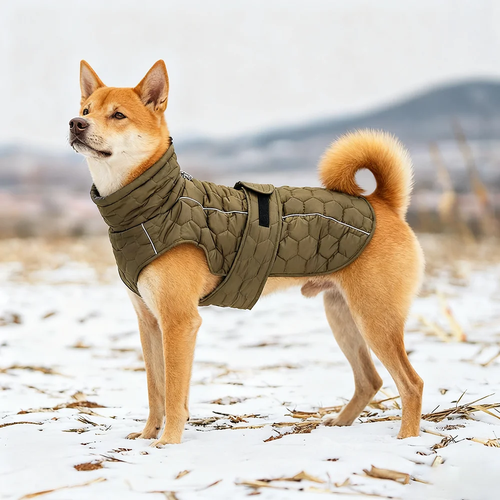 Chaqueta de invierno para perros, abrigo resistente al agua, forro polar reflectante cálido a prueba de viento, interior, para perros medianos y grandes, gris oliva S-XXL - imagen 2