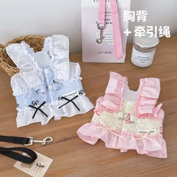 Arnés para perros con lazo para mascotas, bonito vestido de princesa de encaje, puede remolcar, chaleco para gatos, accesorios para perros pequeños, accesorios para cachorros