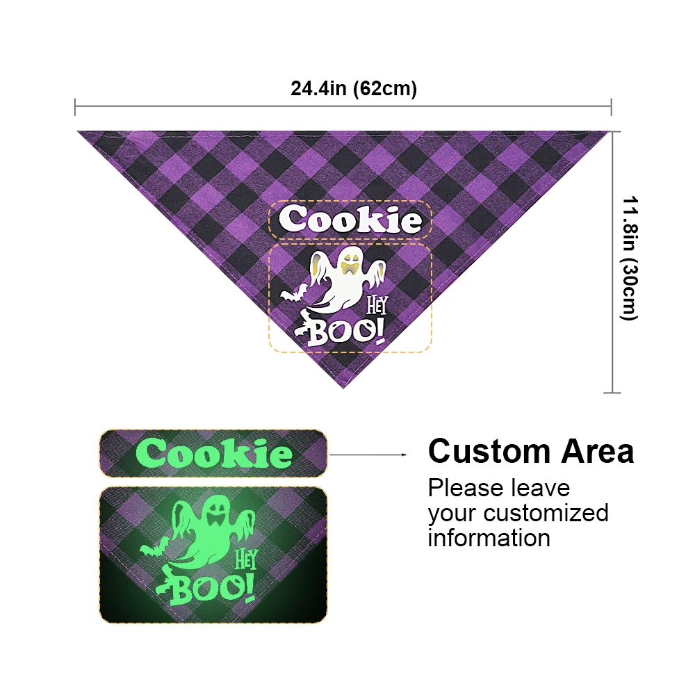 Collar Bandana para perro personalizado, pañuelos de Halloween para perro, ropa con patrón de calabaza fantasma luminoso para Halloween, perros pequeños, medianos y grandes - imagen 3