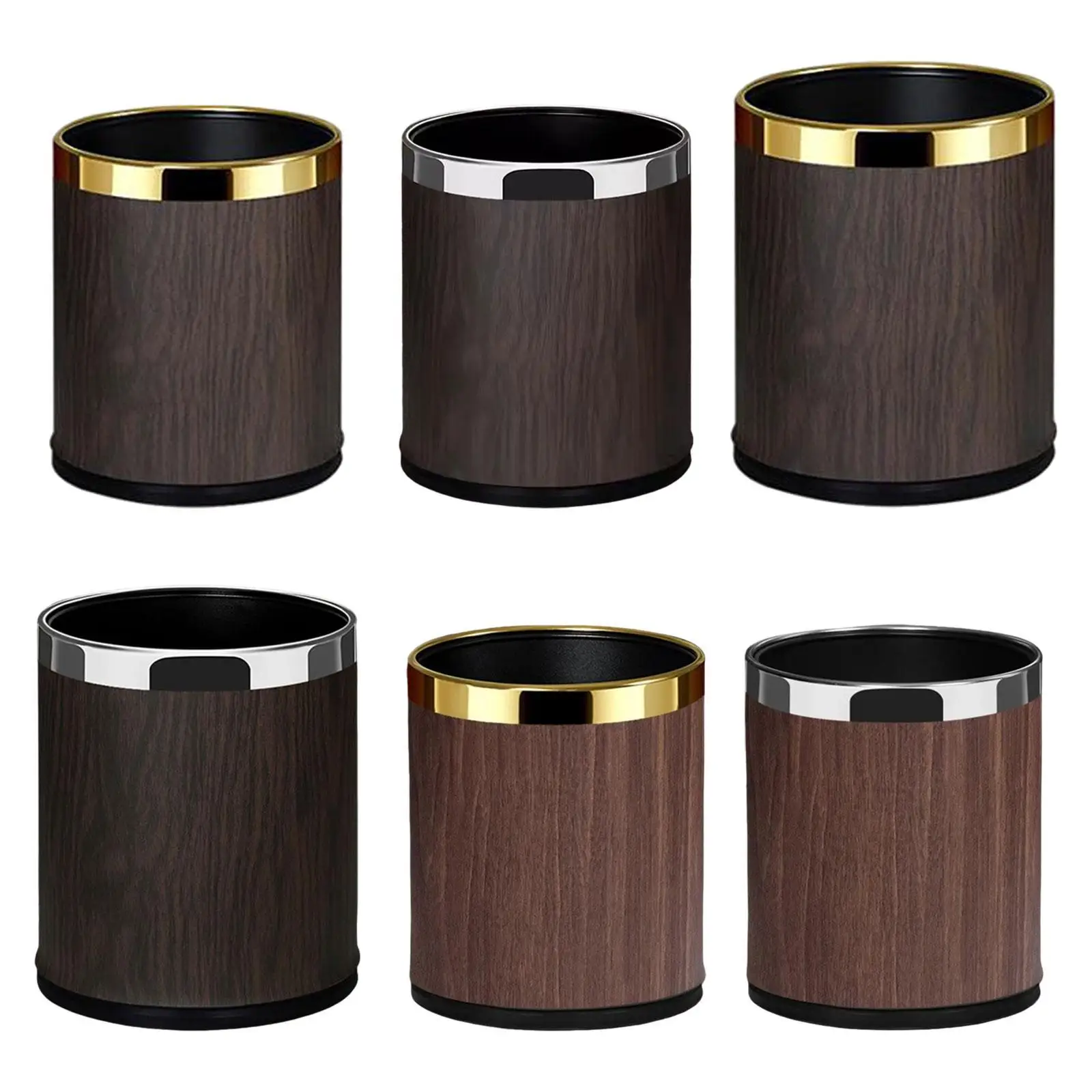 Wood Grain Trash Can Dustbin Modern Simple Lightweight Waste Can Garbage Can for Restroom Dorm Office Living Room Restaurant
