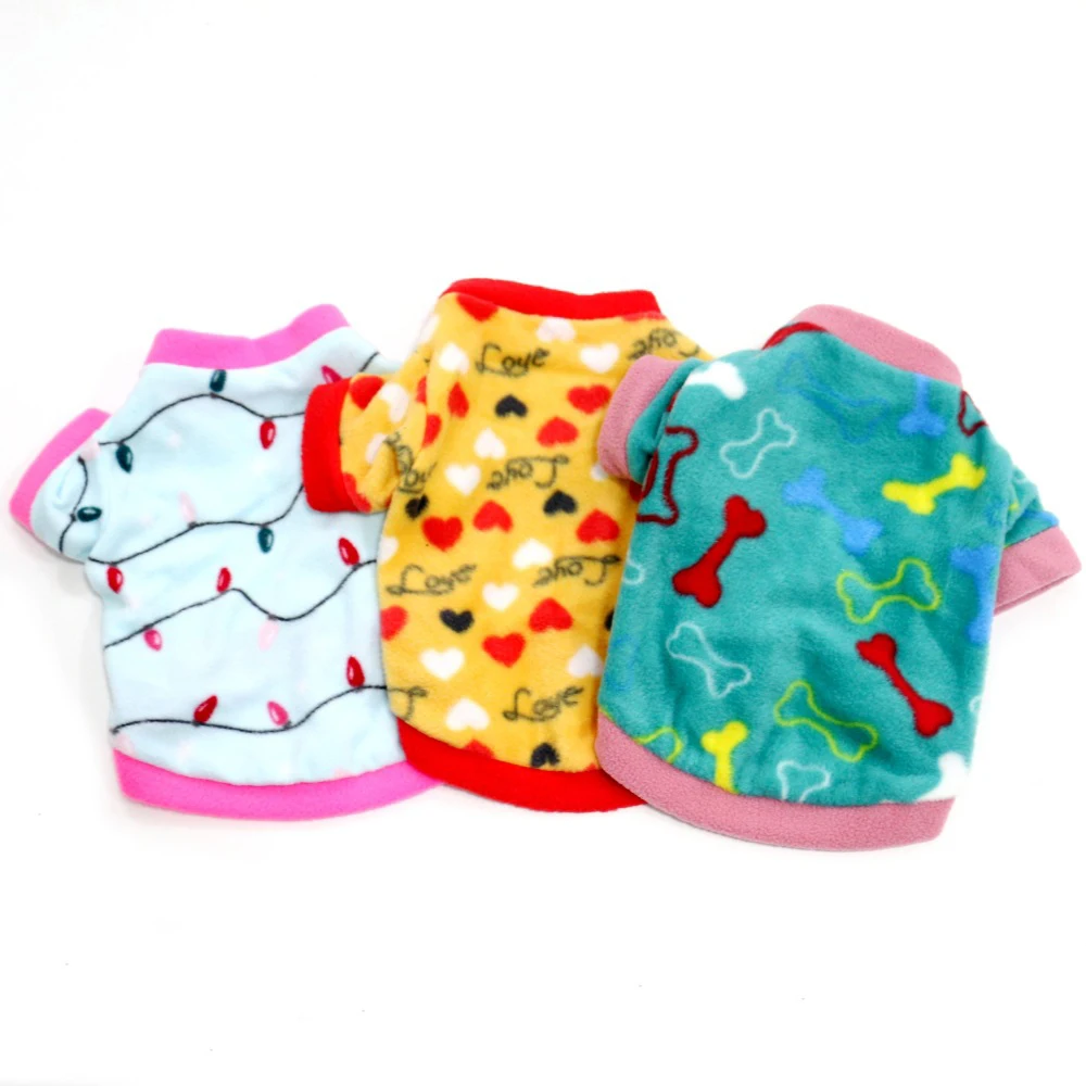 Camisa de lana para perros para invierno, ropa suave y cálida con estampado de corazón de hueso para perros pequeños y gatos, pijamas para cachorros de Chihuahua Yorkie - imagen 5