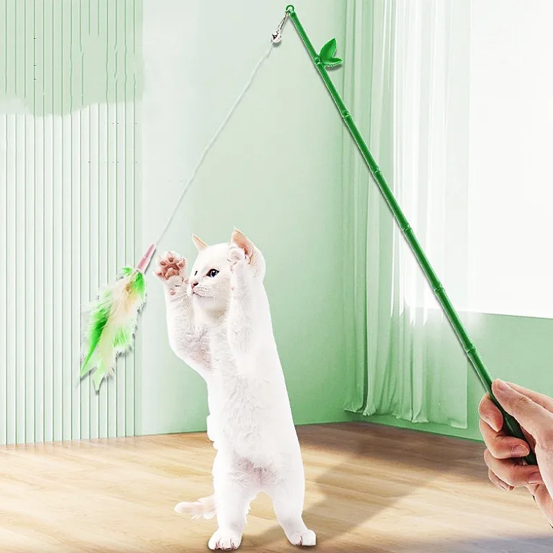 Juguetes interactivos de plumas con mango de bambú para gatos, palos desmontables con campana, juguetes de plumas para gatos, burlas para gatitos