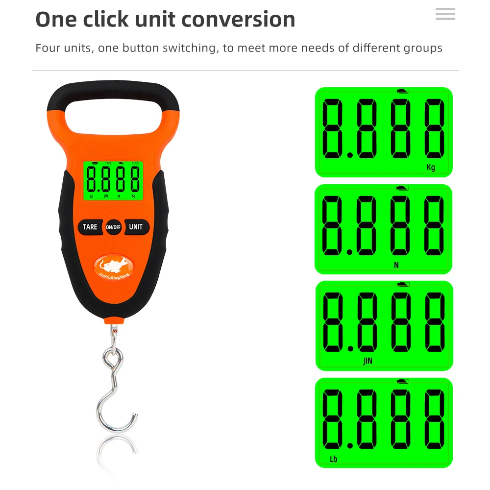 50KG/10g impermeable anzuelo pesaje báscula colgante portátil báscula de gancho Digital Lb/KG/JIN/N mango pesaje para equipaje de pesca - imagen 3