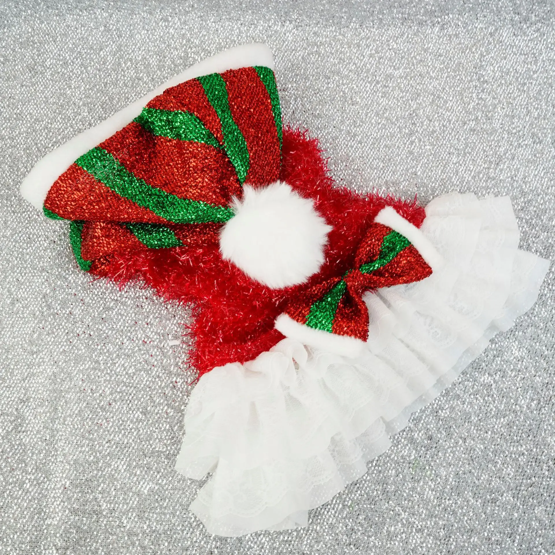 Vestido de lentejuelas de Navidad para mascotas, malla de empalme para perros, torre exterior, fiesta de Navidad, ambiente festivo, sombrero de Navidad con capucha, ropa para cachorros - imagen 3