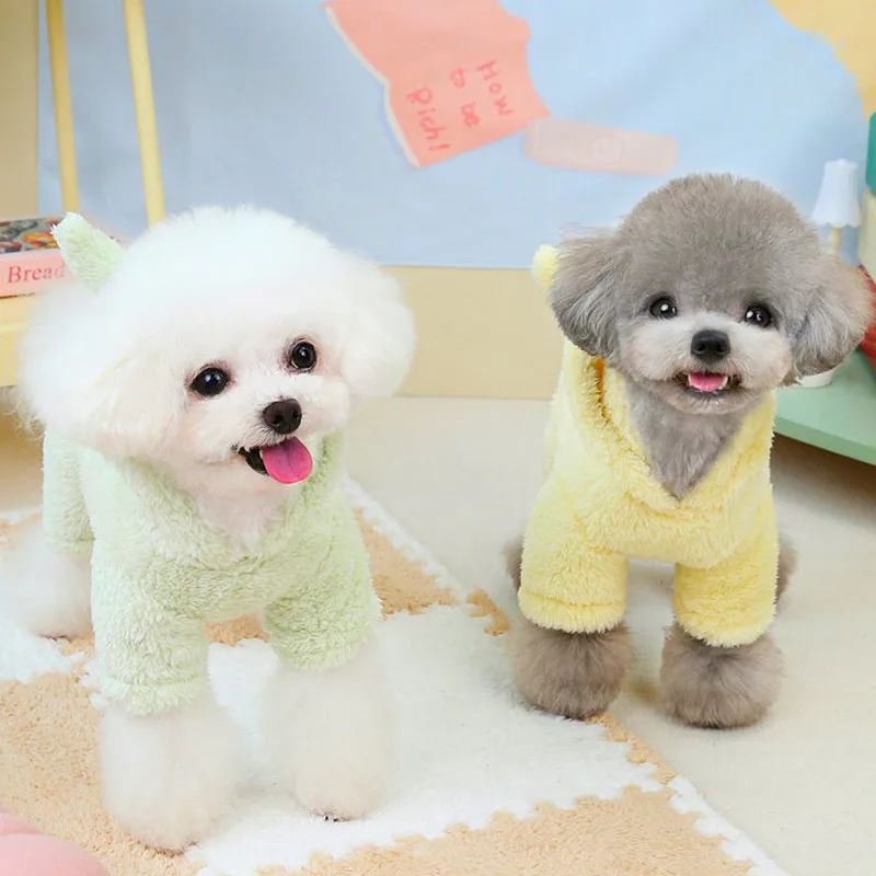 Ropa de lana para mascotas, mono con capucha de invierno, abrigo para perros pequeños y medianos, chándal para perros Chihuahua Yorkshire, pijamas para cachorros, monos XS - imagen 4