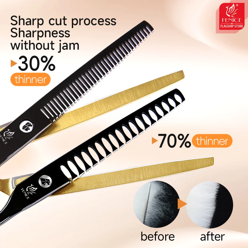 Fenice-tijeras de aseo para mascotas, 6,5/7 pulgadas, color negro y dorado, rectas, más delgadas, curvas, para principiantes, uso doméstico - imagen 4