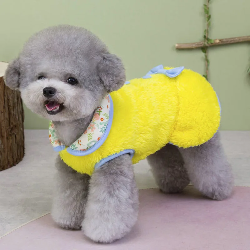 Vestido de lana de lujo abrigo de invierno rosa amarillo ropa cálida para perros pequeños Chihuahua Dachshund sin mangas vestidos con capucha traje - imagen 5