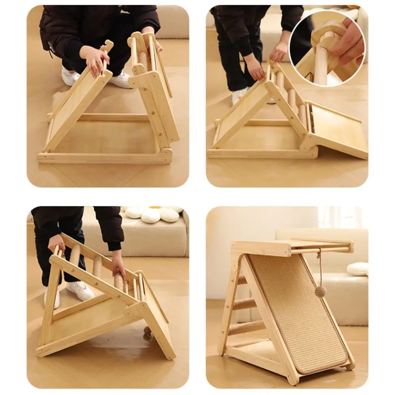 Marco de escalada para gatos, muebles de madera maciza para gatos, esteras de poste de Sisal, tablero rascador para gatos saltando, rascadores plegables para gatos, juguetes para mascotas - imagen 5