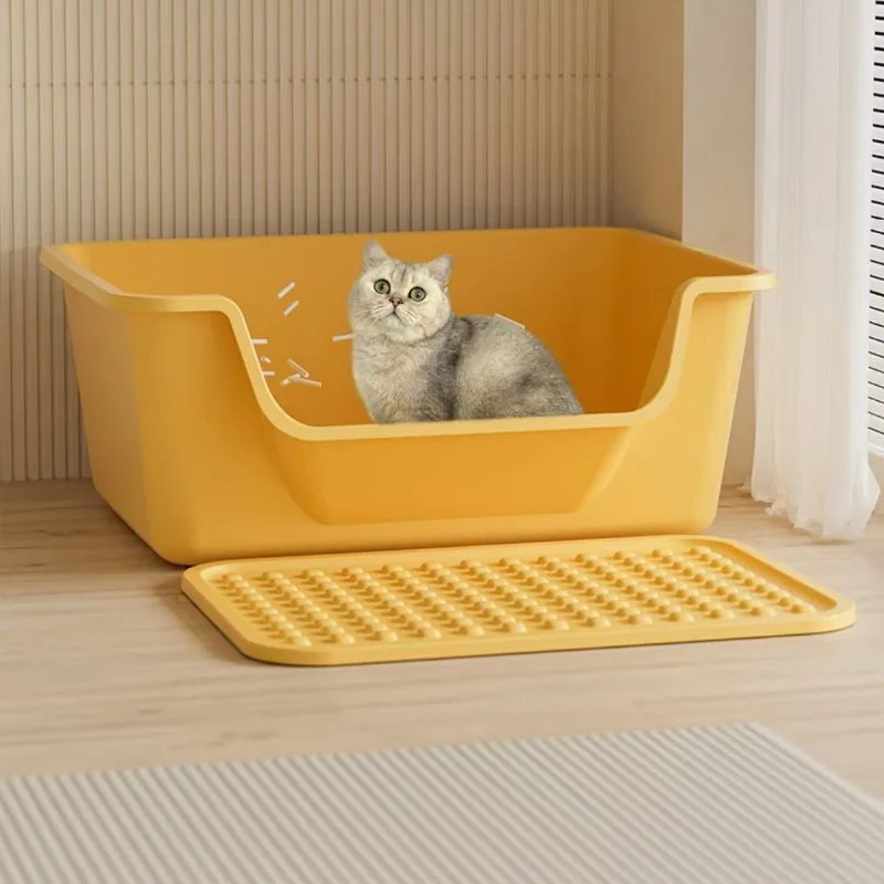 Caja de arena semicerrada para gatos, orinales para gatos, lavabo para entrenamiento de inodoro, estilo gigante, antisalpicaduras, abierto integrado, antiexterno - imagen 3