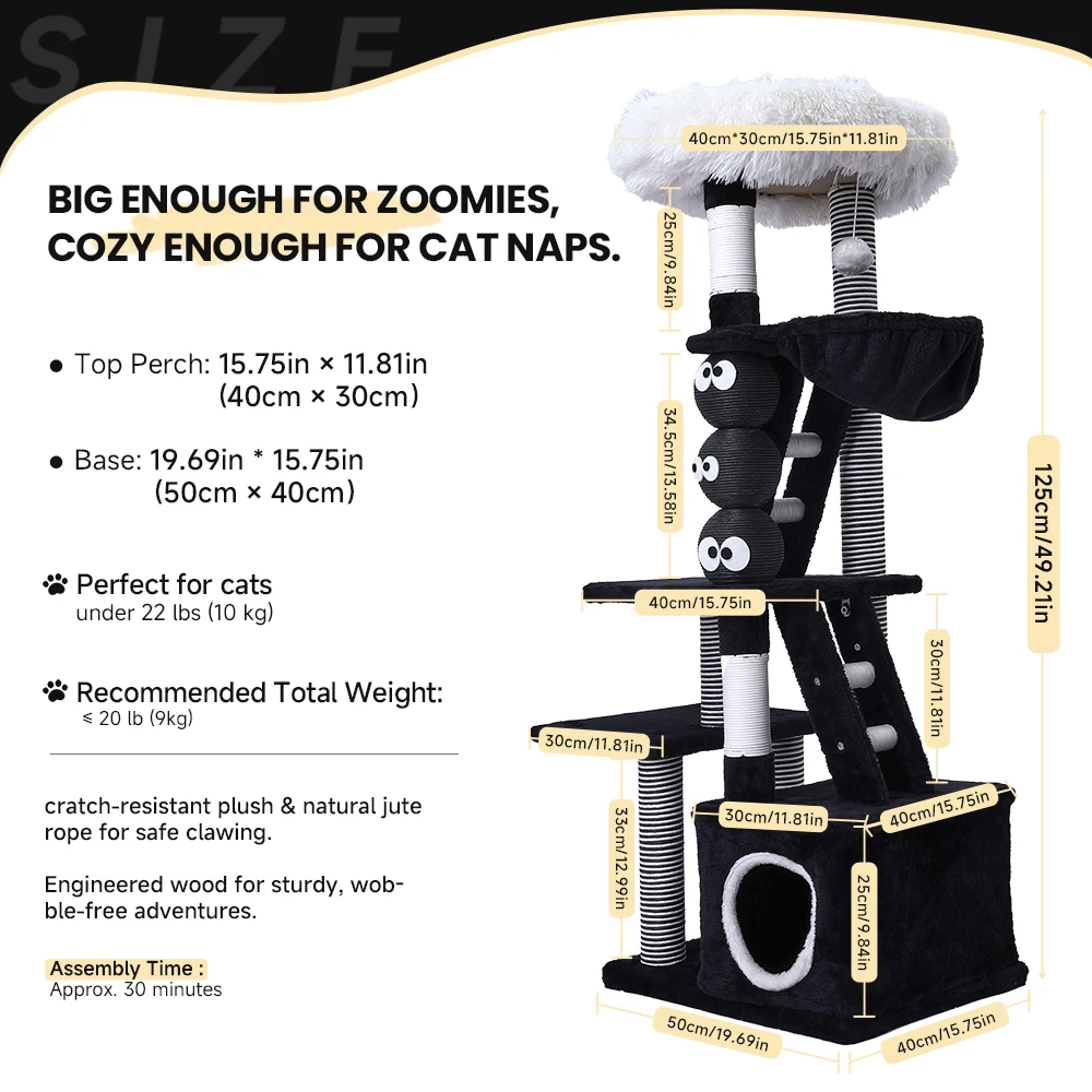 Árbol para gatos mediano de 49,2 pulgadas, modelo de escalera verde, marco de escalada para gatos, torre para gatos de varios niveles con poste rascador para gatos, perca acogedora - imagen 2