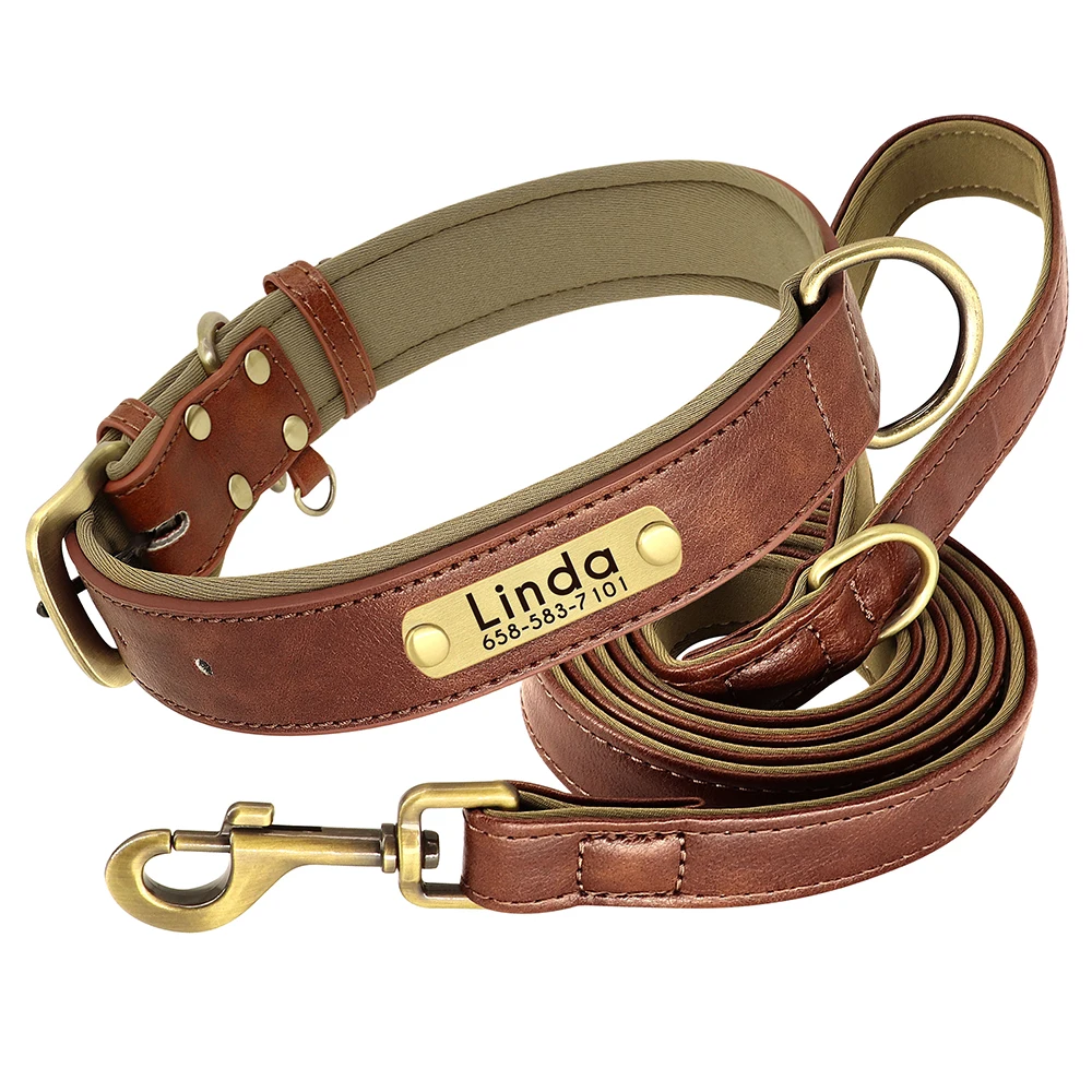 Collar de perro personalizado, correa de cuero PU, collares para perros, cuerda para mascotas grabada, Collar con nombre de identificación de mascota para perros pequeños y grandes, acolchado suave - imagen 2