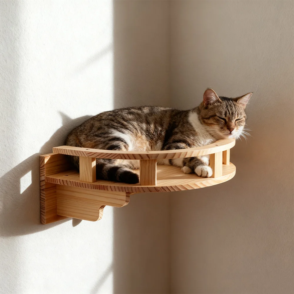 Estantes para gatos montados en la pared, perca para gatos, hamaca para gatos, cama y plataforma para gatos, muebles de madera para gatos activos de interior, juego y descansar - imagen 2