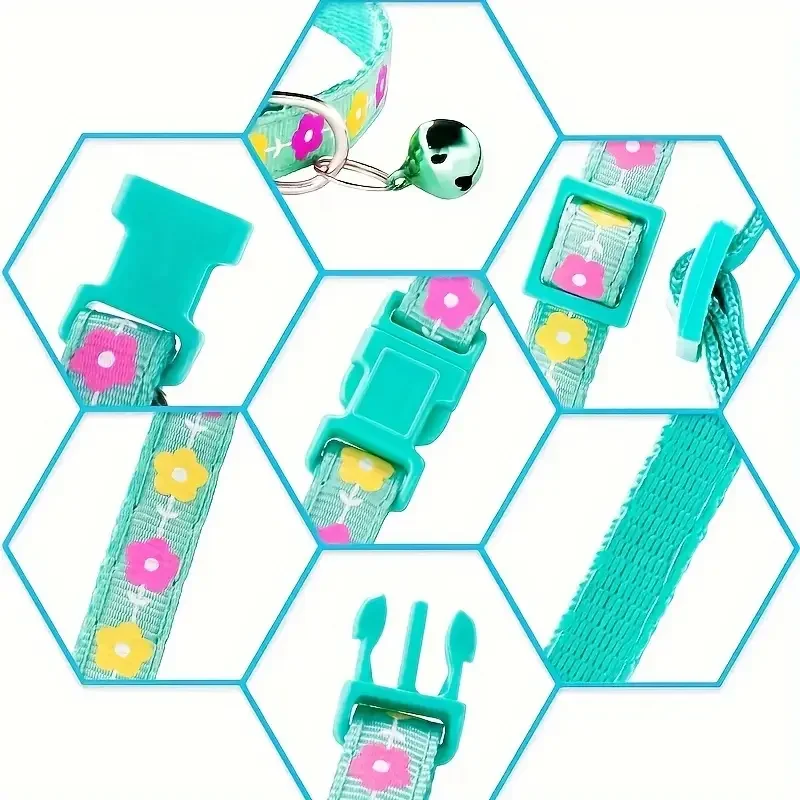 Collar de gato con diseño de flores, ID personalizado, Collar de gatito bonito ajustable con campana, Collar de nailon con grabado gratis para cachorro y gatito - imagen 3