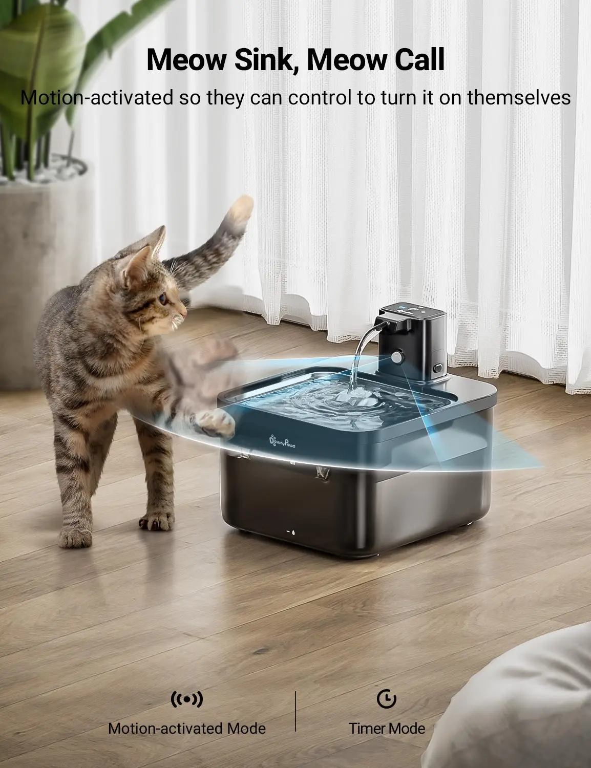DownyPaws Fuente de agua automática para gatos de acero inoxidable de 2,5 L, bebedero inalámbrico negro de 4000 mAh para mascotas, batería y sensor, dispensador 2 en 1 - imagen 3