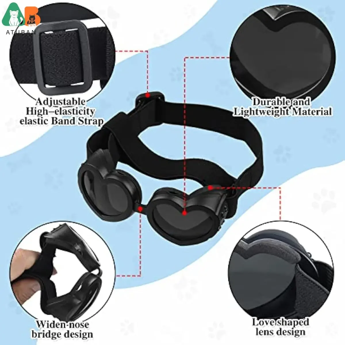 Casco y gafas para perros pequeños, gafas de sol para cachorros, protección UV, casco para mascotas, cinturón ajustable, motocicleta para perros, sombrero de seguridad duro, resistente al viento - imagen 4