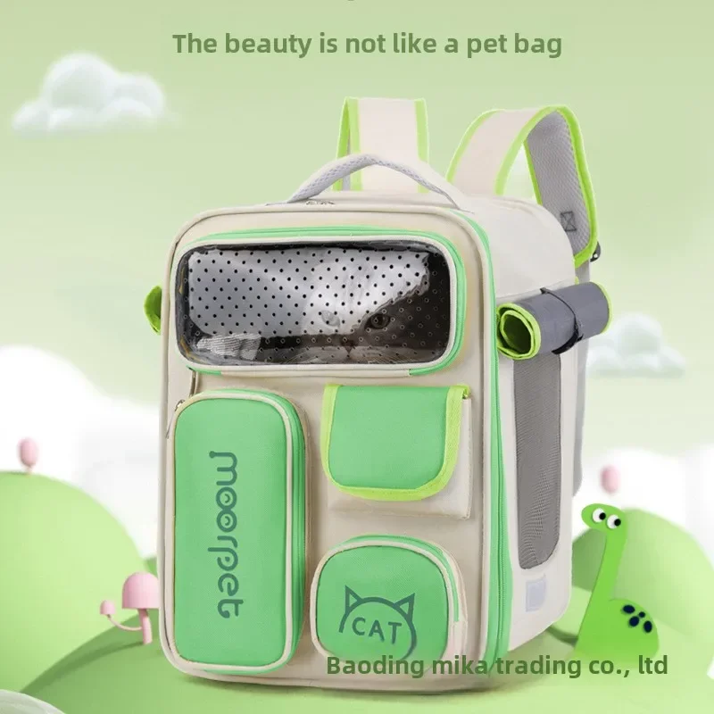 Bolsa para mascotas, mochila para salir, transpirable, gran espacio, portátil, doble hombro, mochila escolar para gatos, suministros para perros y mascotas, mochila de viaje para gatos - imagen 4
