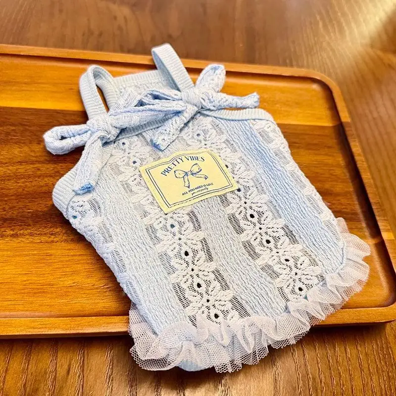 Chaleco azul de verano para mascotas, camisola fina y transpirable, chaleco hueco, ropa de encaje para perros pequeños, ropa para cachorros, chaleco refrescante - imagen 5