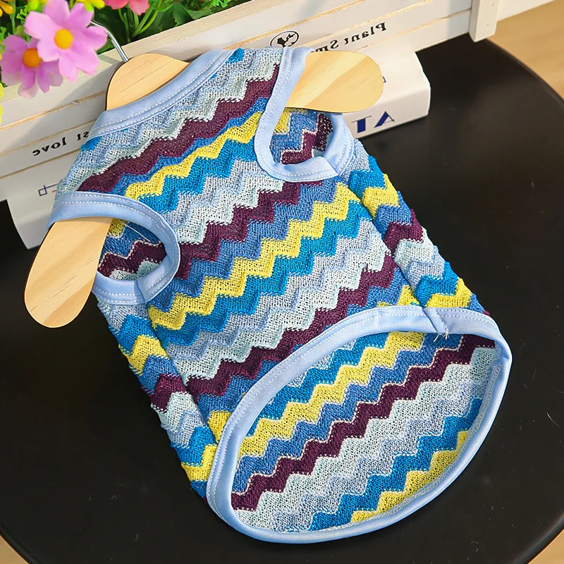 Lindo chaleco a rayas para perros, ropa fina de verano para perros, camisa transpirable para cachorros, jerseys para gatos a la moda, chaleco para mascotas, ropa para perros caniche Yorkshire - imagen 5