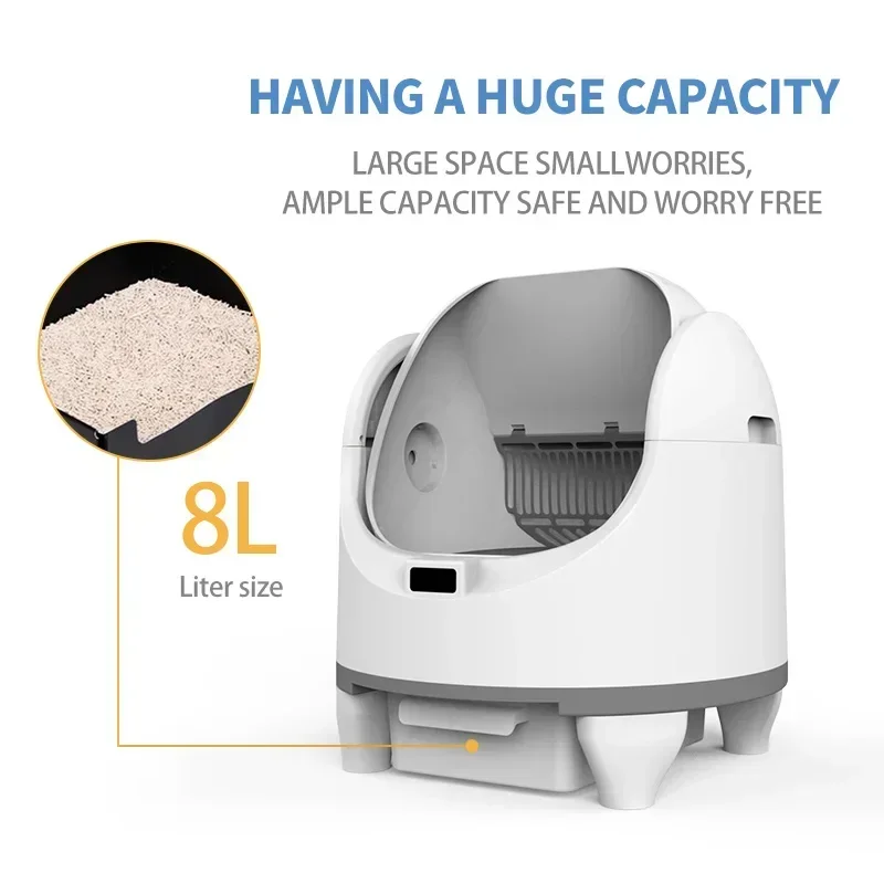 Caja de arena para gatos, inodoro inteligente automático de gran espacio con autolimpieza y escaleras, protección de seguridad, Control por aplicación - imagen 2