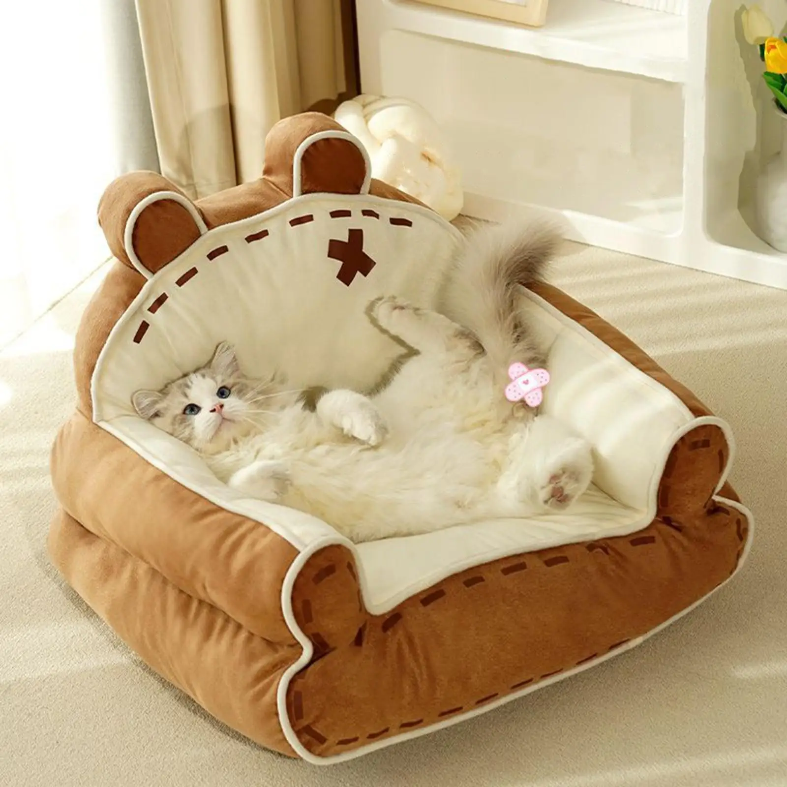 Pet Sofa Cat Couch Bed Cartoon Little Bear Shape Kitty Cozy Cave Sofa Nest for Puppy Room Small Medium Dogs Cats Home