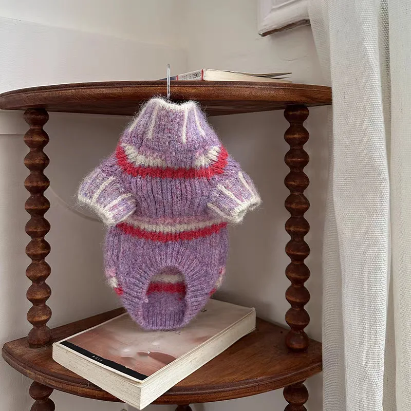 Pet Autumn and Winter Striped Vest Warm High Neck Sweater Small Dog Schnauzer Cat Coat Dog Clothes for Small Dogs - imagen 4