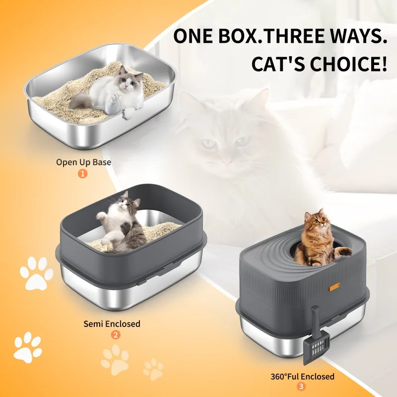 Caja de arena para gatos grande totalmente cerrada de acero inoxidable, entrada superior, fácil de limpiar, suministros de productos para mascotas, accesorios para orinales no pegajosos - imagen 4
