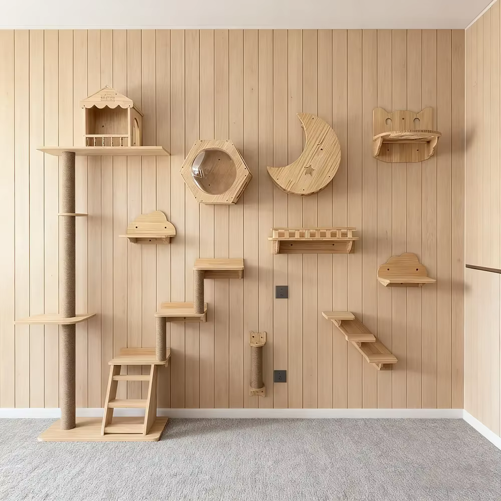 Árbol para gatos de pared con rascador sisal, puente y cama suave
