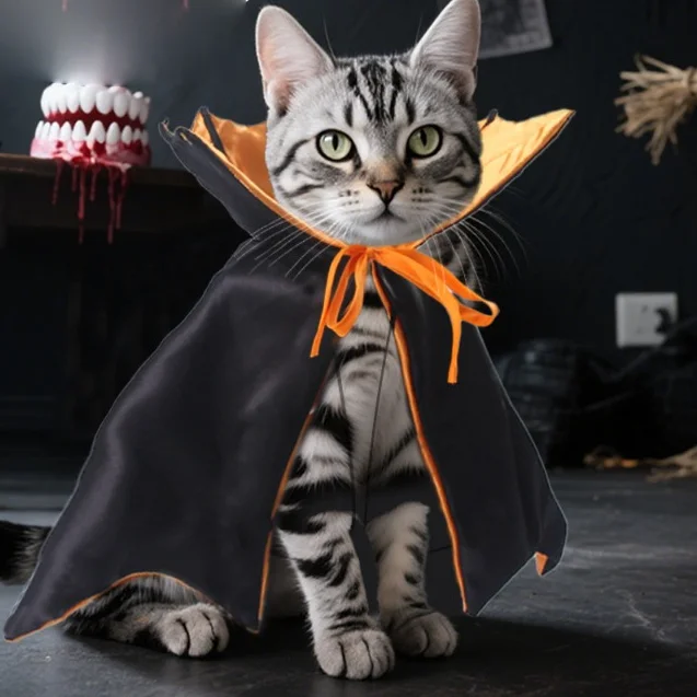 Capa de Halloween para mascotas, disfraz y máscara de Cosplay para perros y gatos, conjunto de ropa divertida y elegante para mascotas, accesorios de vestir para Festival para gatitos - imagen 3