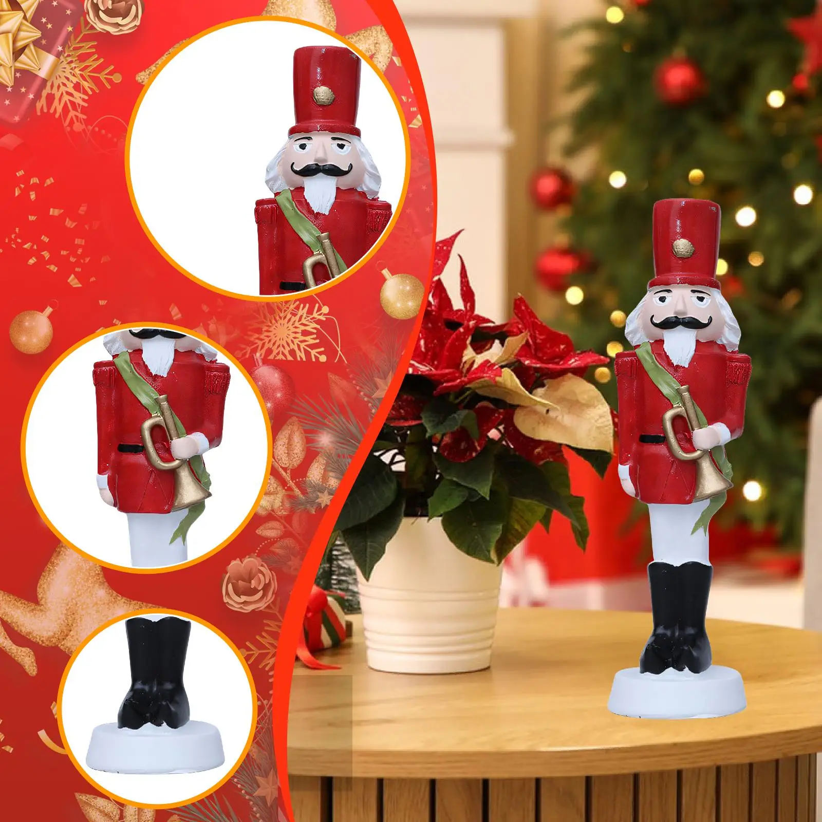 Estatuilla de Cascanueces navideña, decoraciones navideñas, artesanías de resina versátiles, estatua de adorno de Navidad para chimenea de Navidad, estante de escritorio - imagen 5