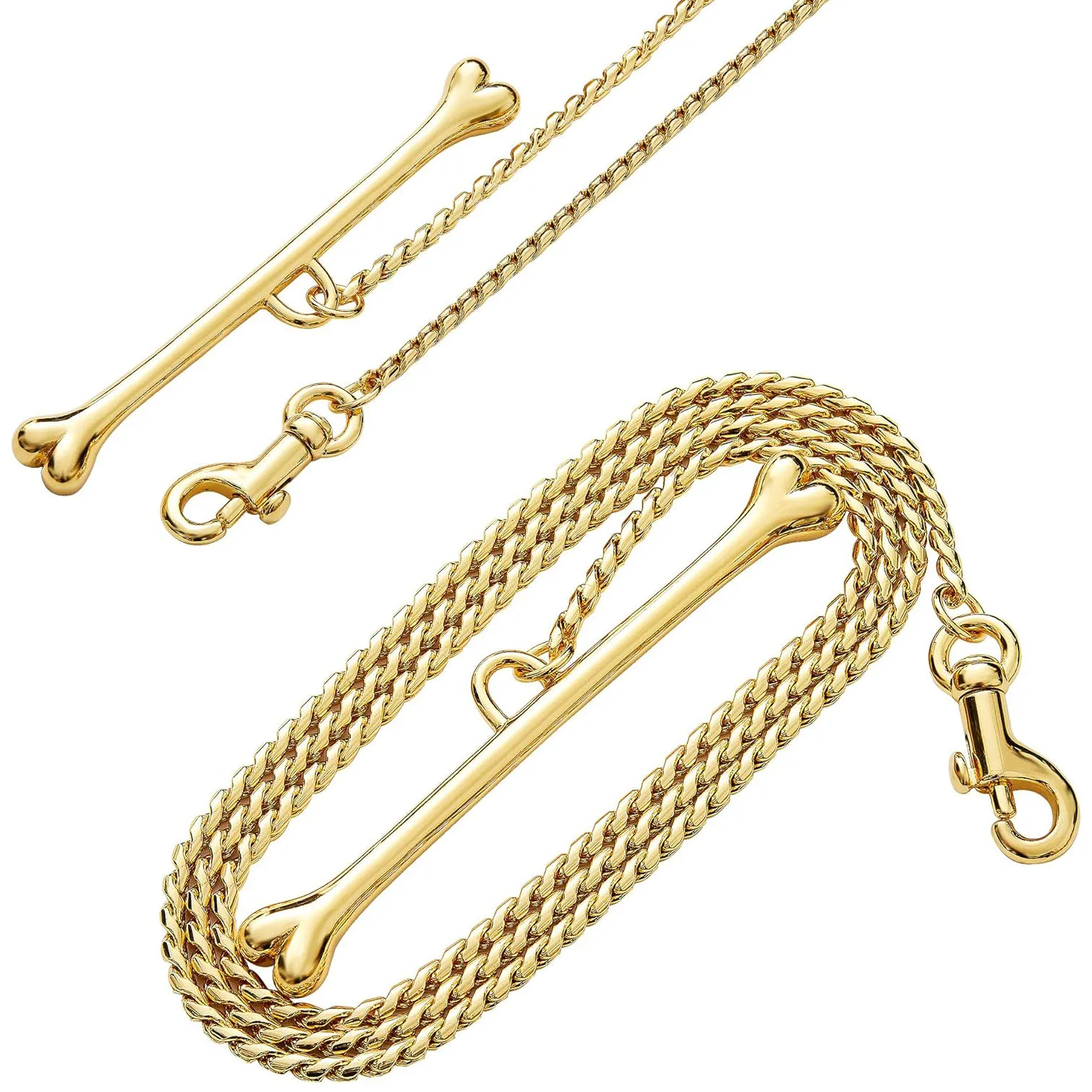 Correa para perro de cadena cubana de acero inoxidable, cadena de cuerda para perro de oro de 18 quilates a prueba de masticar fuerte de 3 pies con mango de hueso para perros pequeños, medianos y grandes - imagen 2