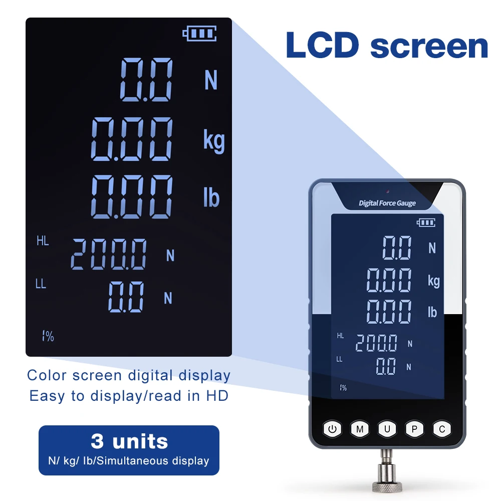 Medidor de fuerza portátil DF-200N/500N, medidor Push-Pull de pantalla grande, dinamómetro Digital, probador de tensión de empuje con 5 tipos de sondas - imagen 3