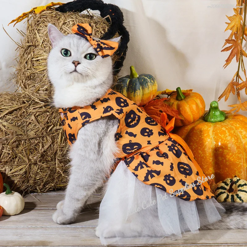 Vestido de Halloween para perros pequeños y medianos, disfraz de Cosplay, vestidos para mascotas, falda de princesa con lazo a la moda, ropa para perros Chiahuahua - imagen 2