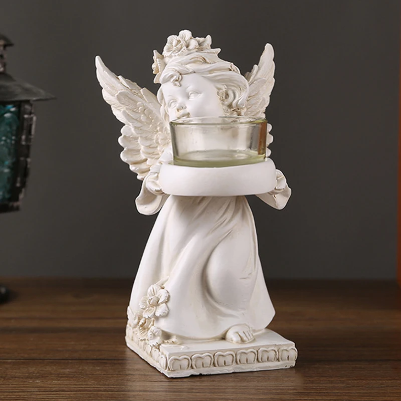 Candelabro de pequeño ángel europeo Retro, candelabro de hadas nórdico, estatua moderna de jardín, Interior, decoración del hogar de hadas Retro - imagen 4