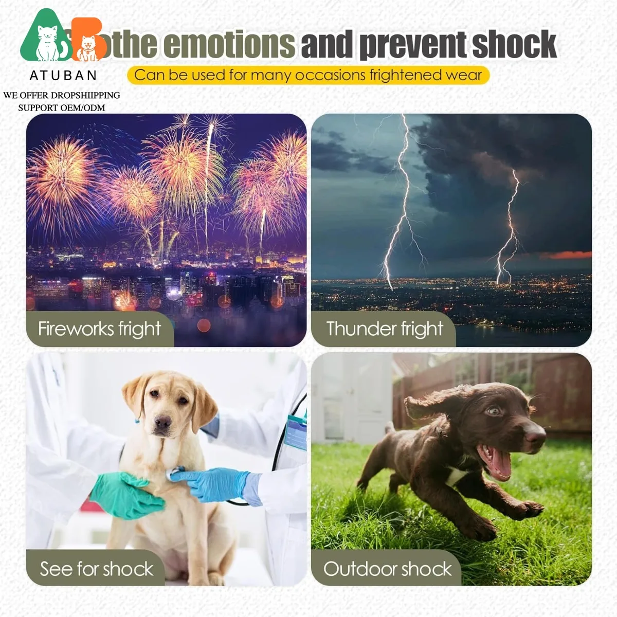 ATUBAN Chaleco de ansiedad para perros, visitas veterinarias y separación, mantiene la calma de las mascotas, chaqueta para perros para trueno, chaleco antiansiedad para perros y gatos - imagen 5