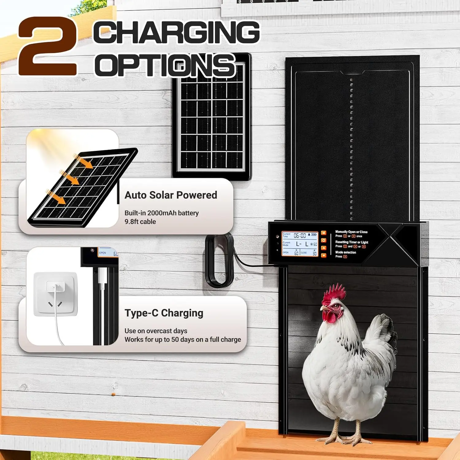 Puerta automática solar extra grande para gallinero - imagen 3