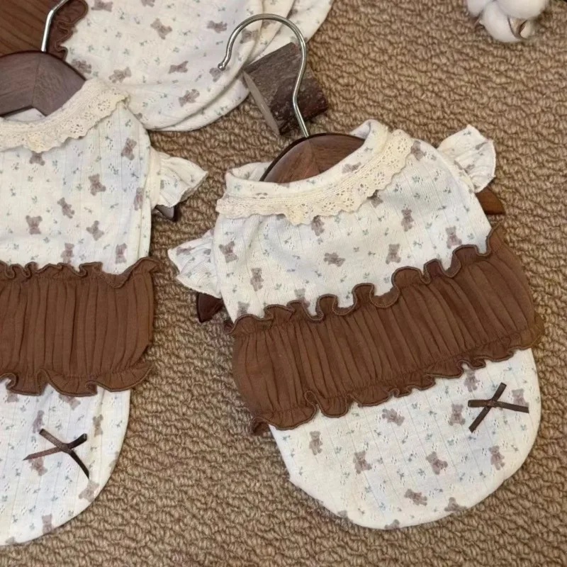 Ropa para mascotas, vestido para cachorros, camisa básica de encaje Floral para perros y gatos, ropa de capa interior suave para perros pequeños, ropa para cachorros - imagen 2