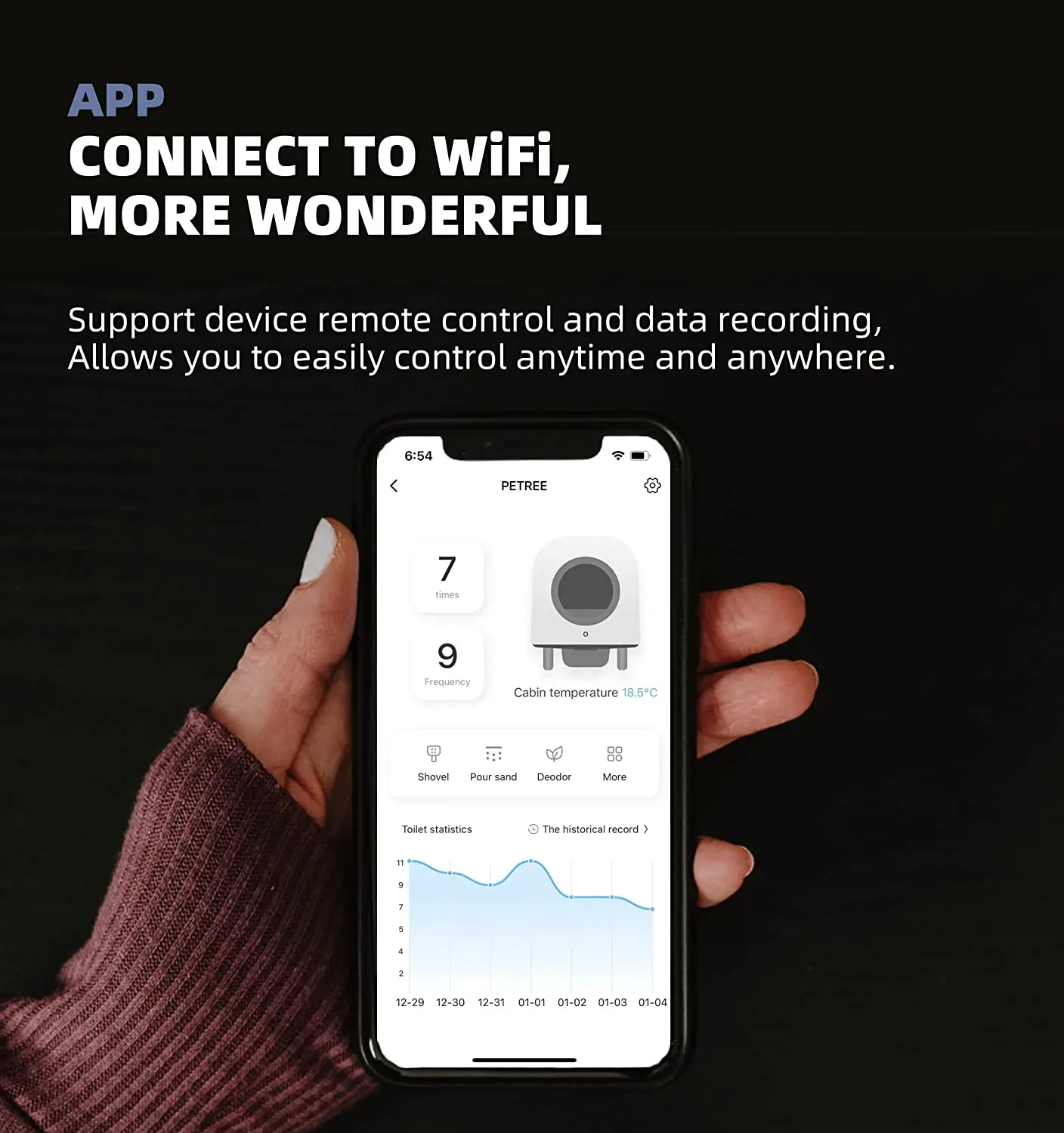 PETREE caja de arena inteligente automática Caja de arena autolimpiante automática Soporte para mando a distancia Bandeja cerrada para mascotas Caja de arena Orinal desmontable - imagen 2