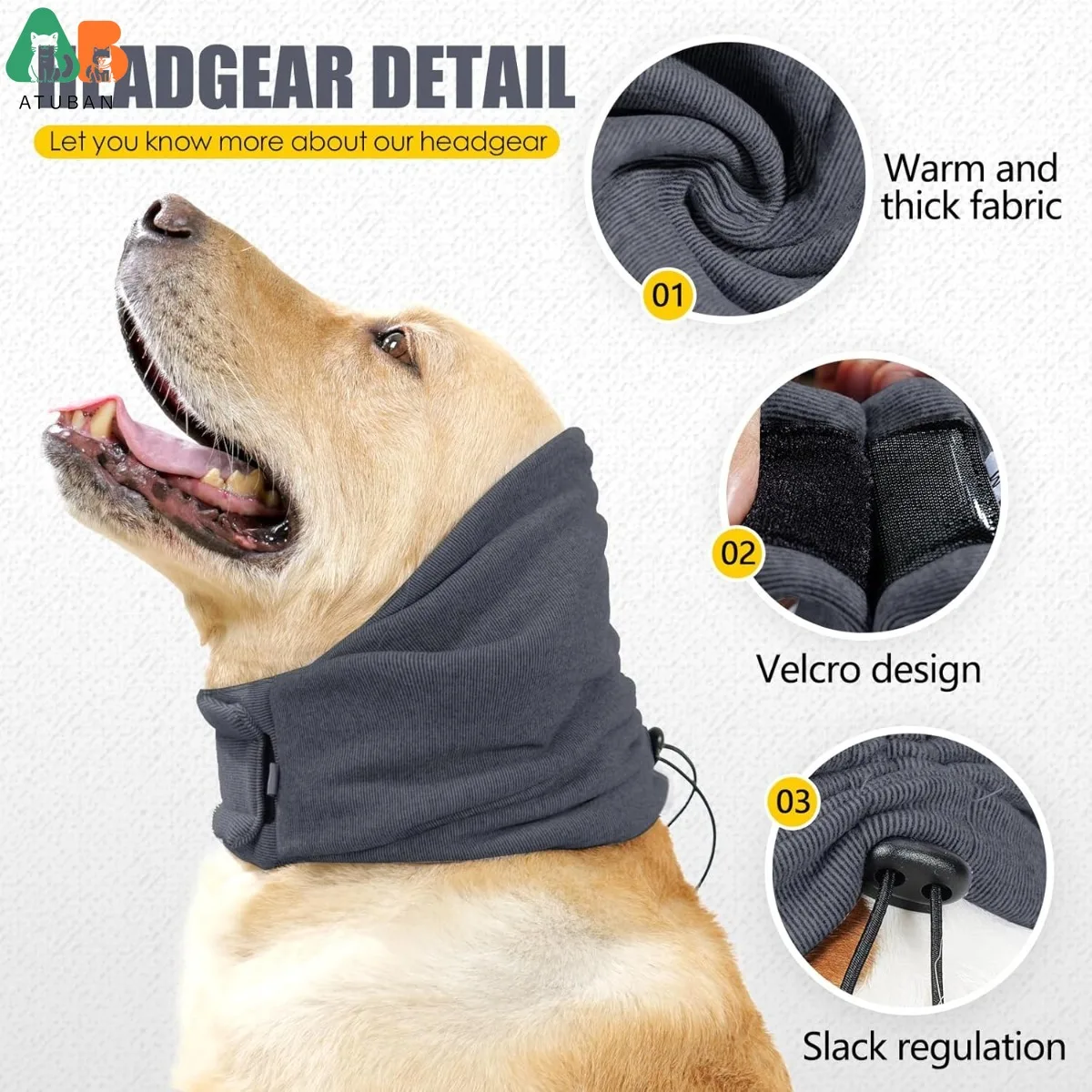 ATUBAN Dog Calming Hoodie,No Flap/Shake Ear Wraps for Dogs,Noise Protection,Ear Wrap Head Cover for Dog Head Warp Anxiety Relief - imagen 3