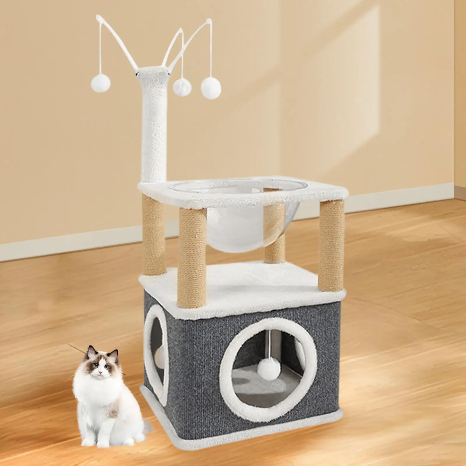 Cápsula espacial para cama para gatos, casa para gatos, cama grande para gatos, condón en forma de cubo para gatos cueva para múltiples mascotas pequeñas, gatos para moler patas, gatos de interior - imagen 3