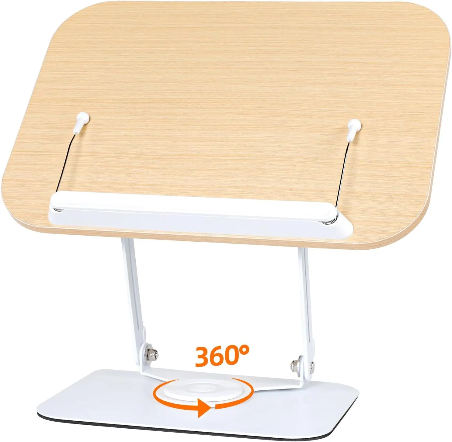Soporte de libros acrílico para lectura, soporte de libros ajustable con 360 °   Base giratoria y clips de página elásticos Soporte elevador de escritorio plegable - imagen 3
