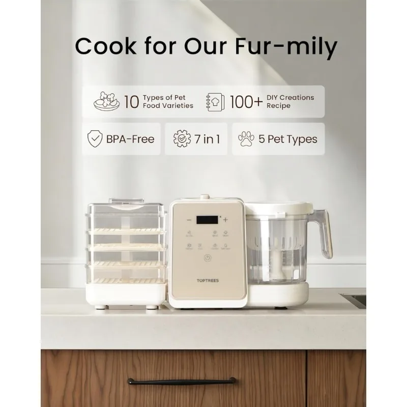 Máquina de golosinas para mascotas inteligente 7 en 1 con más de 100 recetas para alimentos secos y húmedos para mascotas DIY, modos de secado al aire, vapor, mezcla y enfriamiento al aire para mascotas - imagen 3