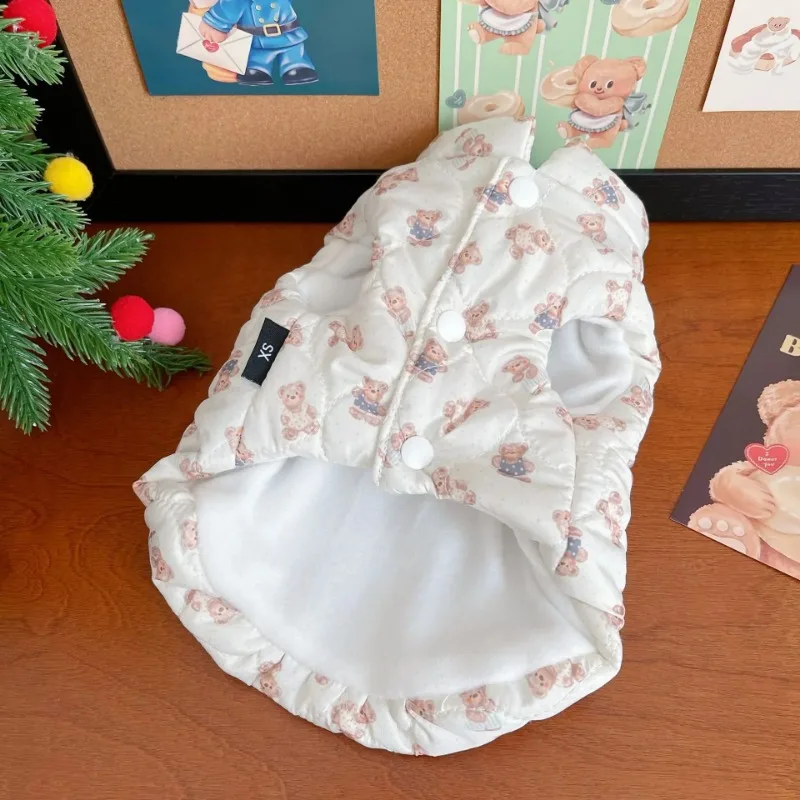 Ropa para perros con cuello alto para perros pequeños, abrigo, Parkas, bonito oso de peluche cálido de invierno, acolchado, peludo, se puede tirar, chaleco para cachorros - imagen 5