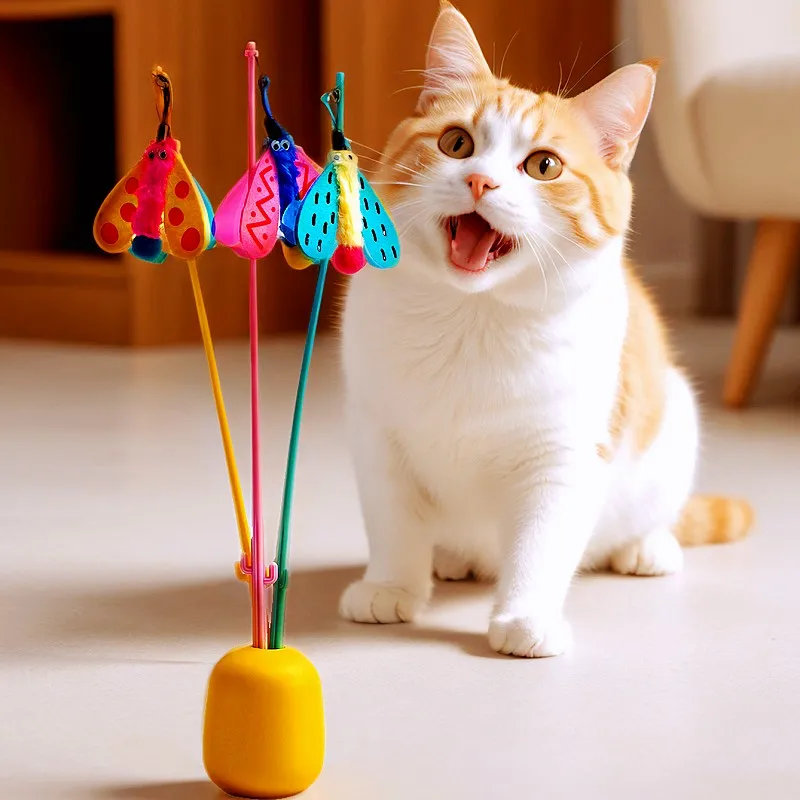 Varita interactiva para gatos con mariposa y insectos coloridos