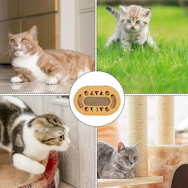 Rascador de gato, almohadilla rascadora de cartón con bola de campana de hierba gatera, caja rascadora de gato corrugada de múltiples formas para aliviar el aburrimiento - imagen 5