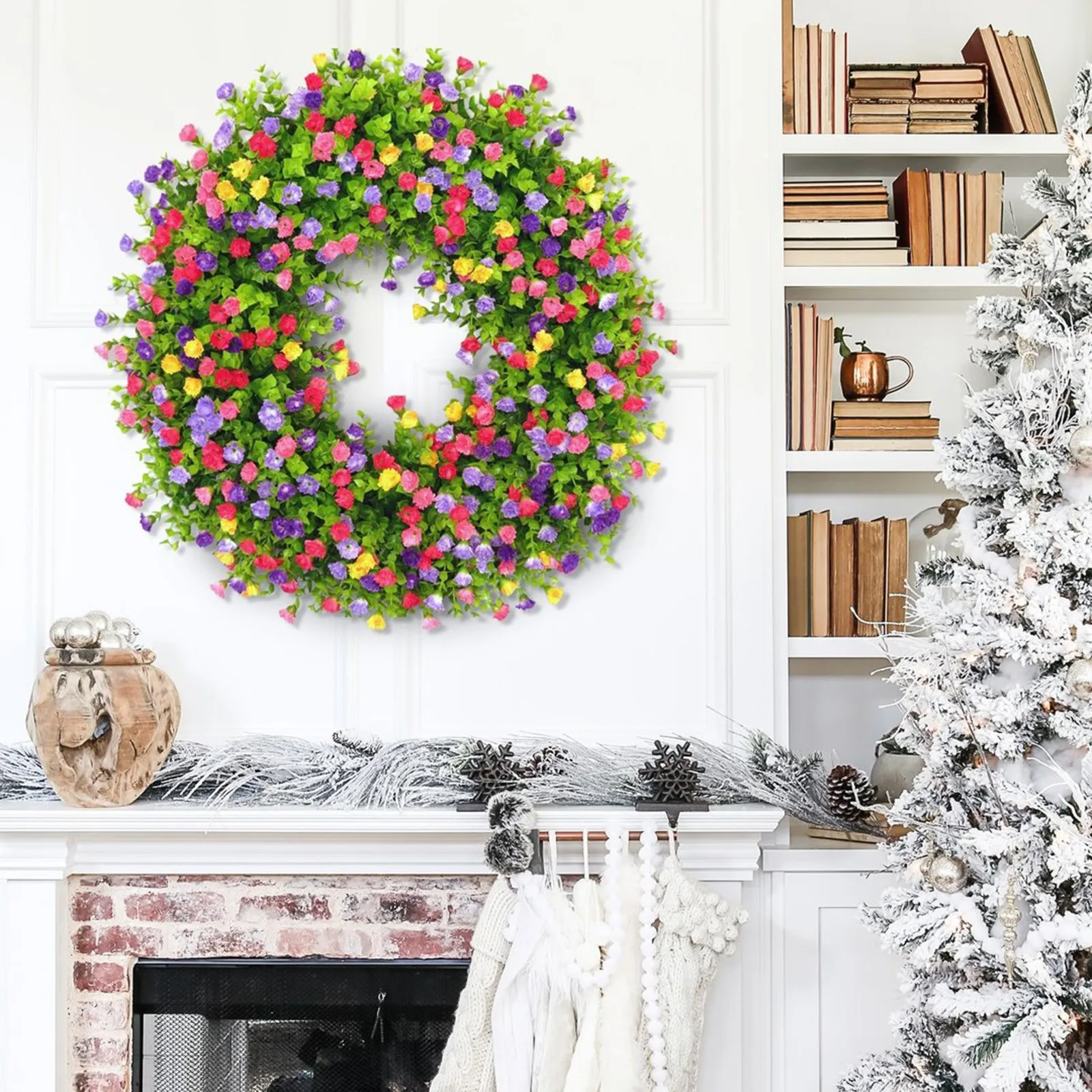 Guirnalda de flores artificiales para puerta, decoración colorida de eucalipto, ideal para regalo de boda, primavera y verano - imagen 5