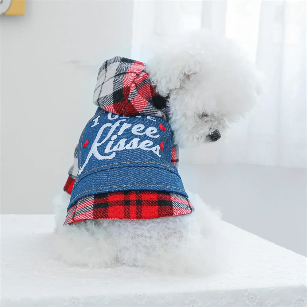 Lo más nuevo, chaqueta vaquera con capucha para cachorros y perros, ropa para mascotas con estampado de letras a la moda para perros pequeños, ropa para mascotas Chihuahua Yorkshire - imagen 5